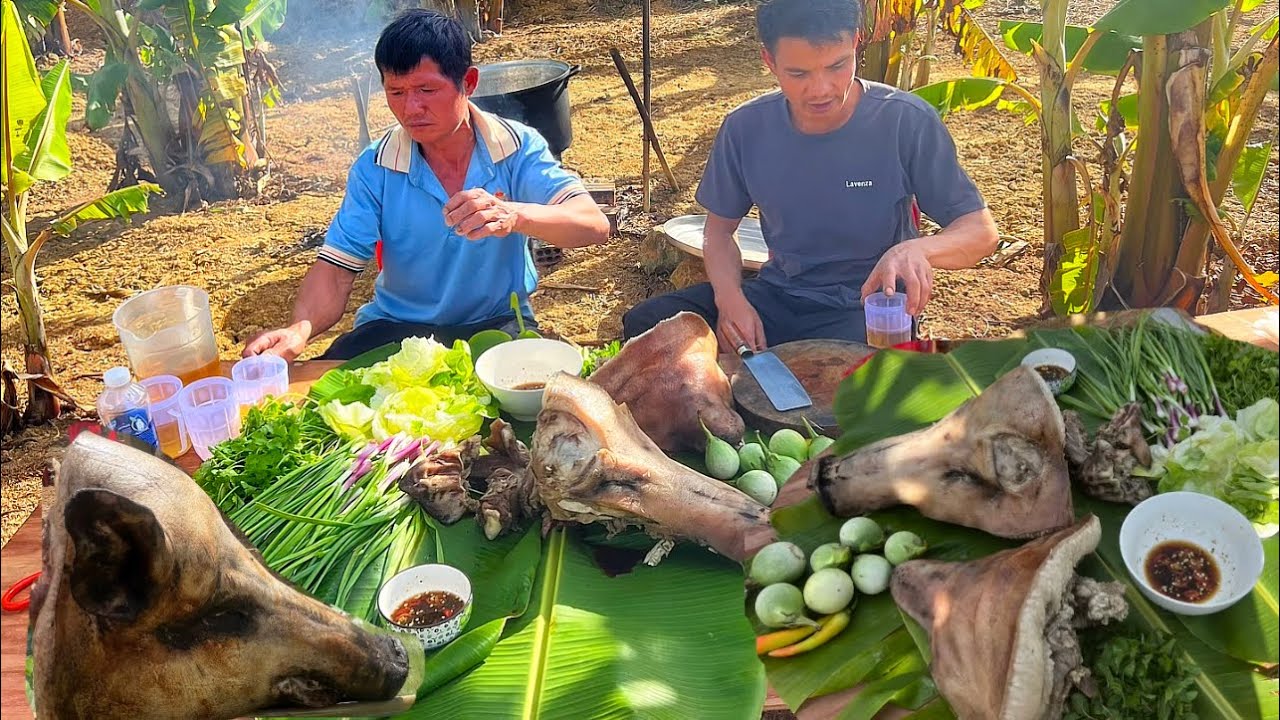 Đầu lợn hầm nguyên cái, siêu to khổng lồ, của anh em / nắng gió cao nguyên 