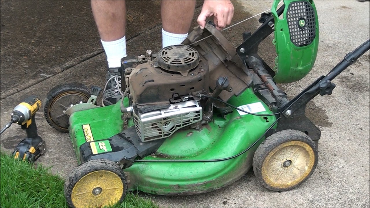 JOHN DEERE BRIGGS Lawnmower BLADE HIT SOMETHING HARD . ROPE JERKS BACK RUNS bad, WONT START how to