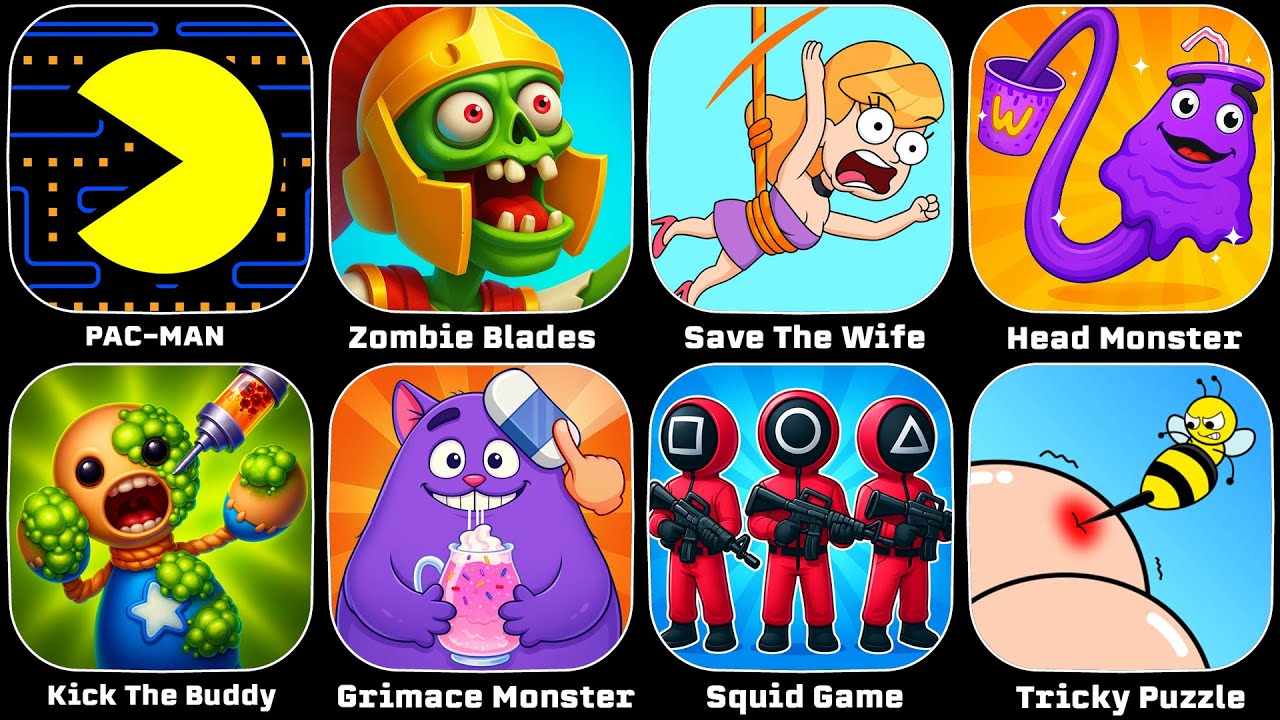 Help Me Tricky Puzzle,Paper Race,Squid Game,Help Me Brain,Head Monster,Save The Fish,PAC-Man