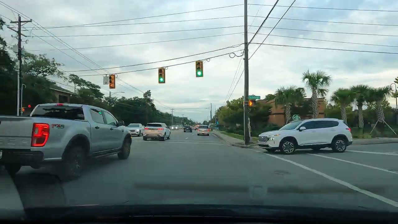 Day drive in West Ashley to Folly Beach, South Carolina Lowcountry Driving 🚗