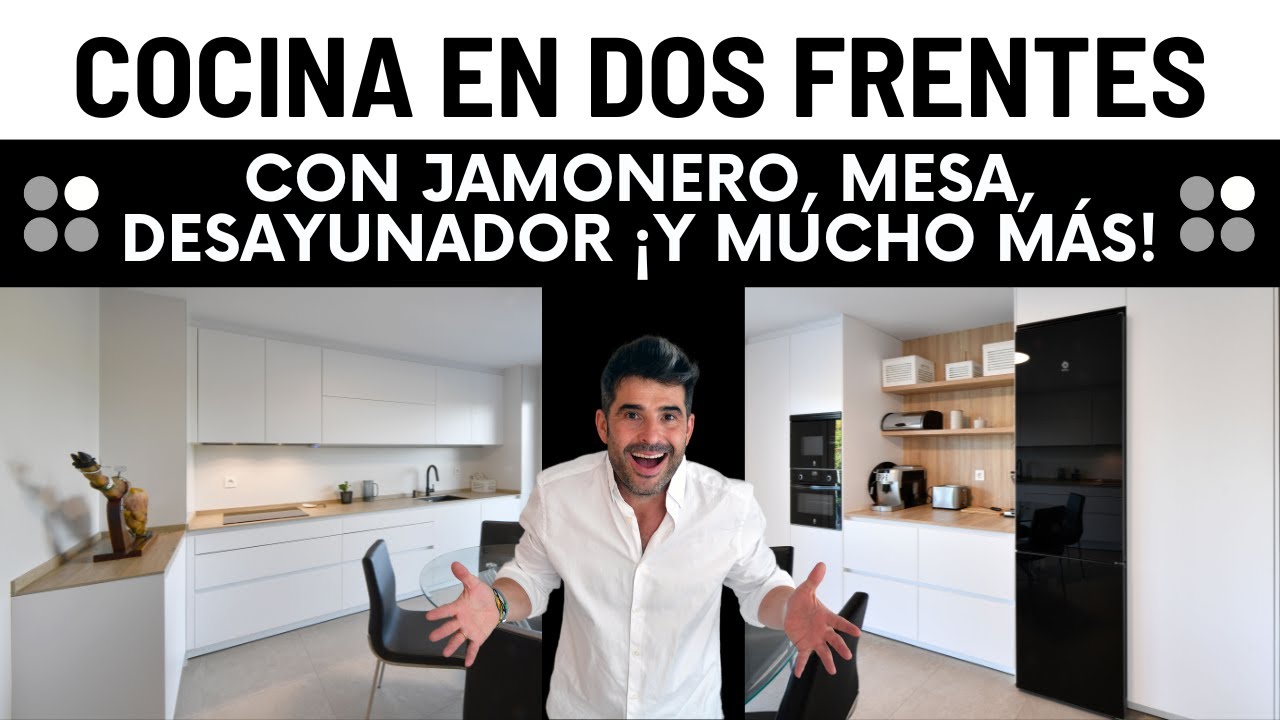Cocinas Blancas y Madera en DOS FRENTES con MESA Cocinas CJR