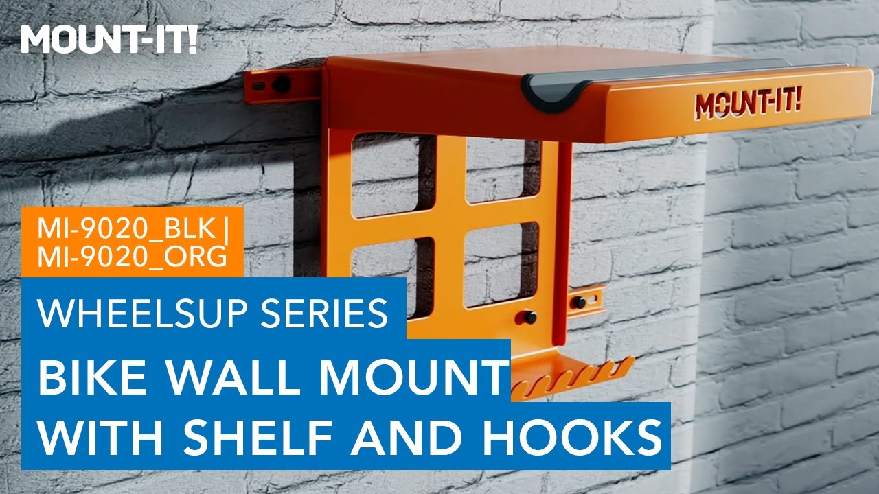Wheels Up Series Bike Wall Mount with Shelf and Hooks | MI-9020_ORG | MI-9020_BLK ( Features)