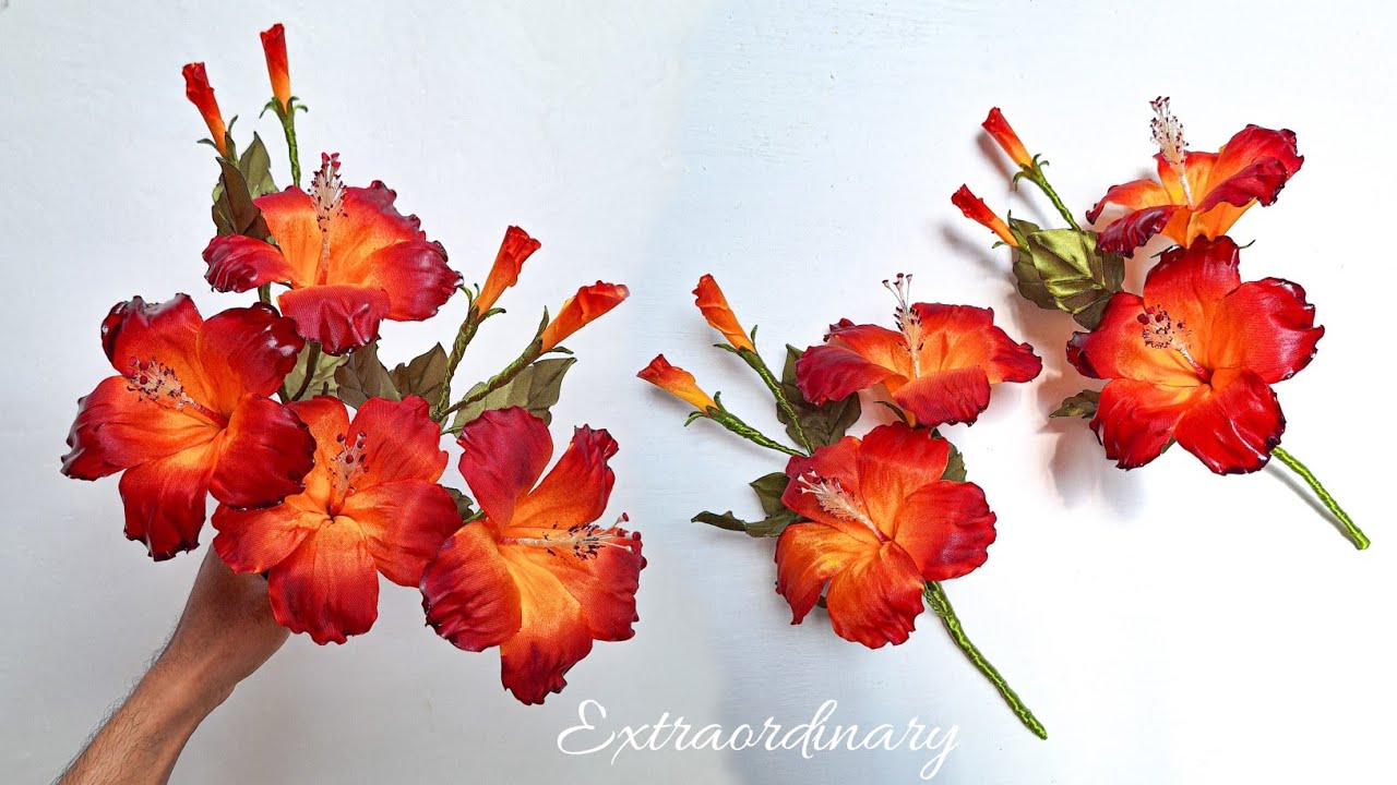 DIY, Malvaceae Hibiscus Flower from Satin Ribbon | 4K| Extraordinary Satin Craft | CyzecoSRF#41