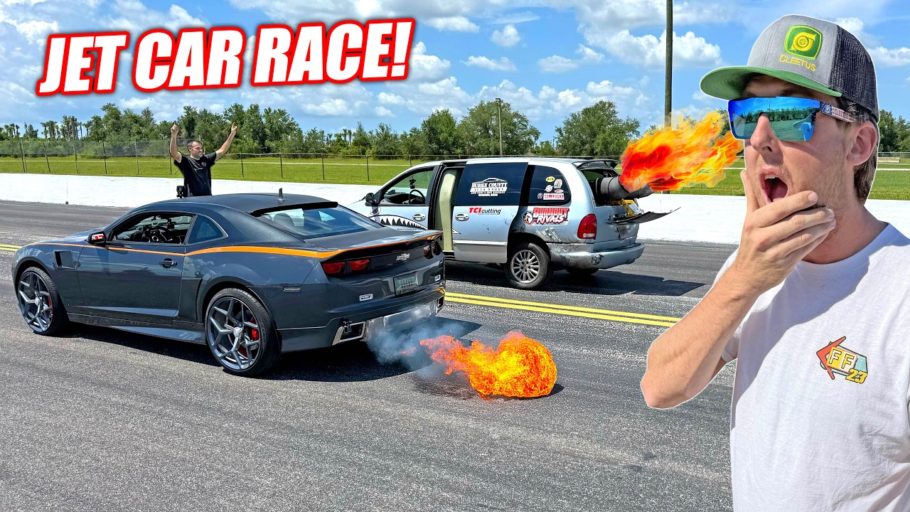 Turbine Camaro vs. Turbine Minivan - Afterburner Drag Race!