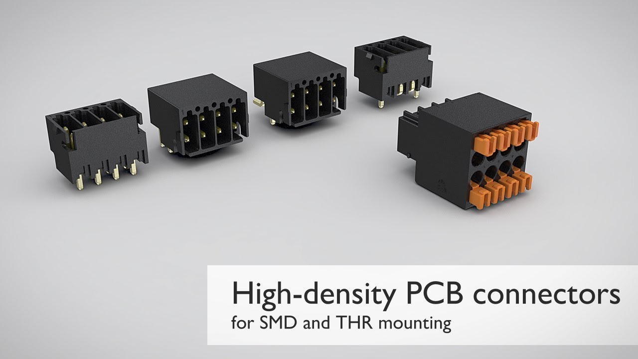 High-density PCB connectors for THR and SMD mounting