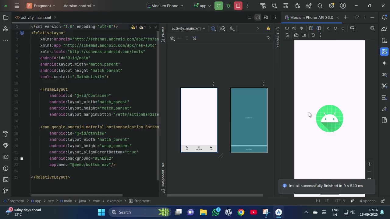 Setup Bottom Navigation and fragment setup (xml & java)