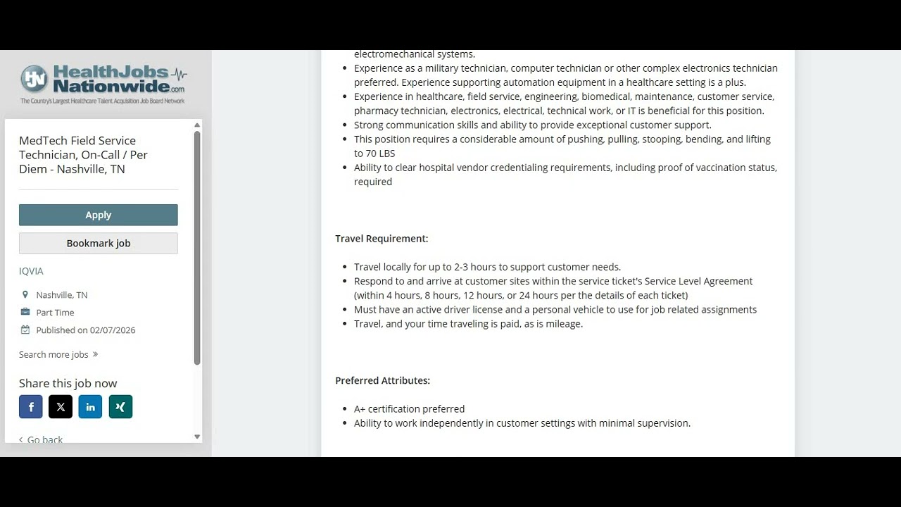 Med Tech Field Service Technician IQVIA