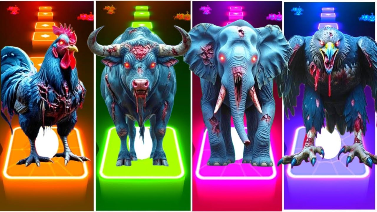 Zombie Rooster🐓🆚Zombie Bull🐂🆚Zombie Elephant🐘🆚Zombie Eagle🦅| Tiles Hop Animals #tileshop #gaming