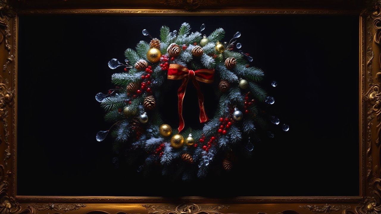 Moody Christmas Wreath in Gold Frame | Old Money Holiday TV Art Screensaver @SacredStillness2026
