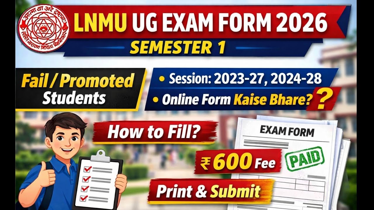 Lnmu Ug semester -1 Fail/Promoted Exam Form online session 2023-27,2024-28||B.A/B.SC/B.COM||