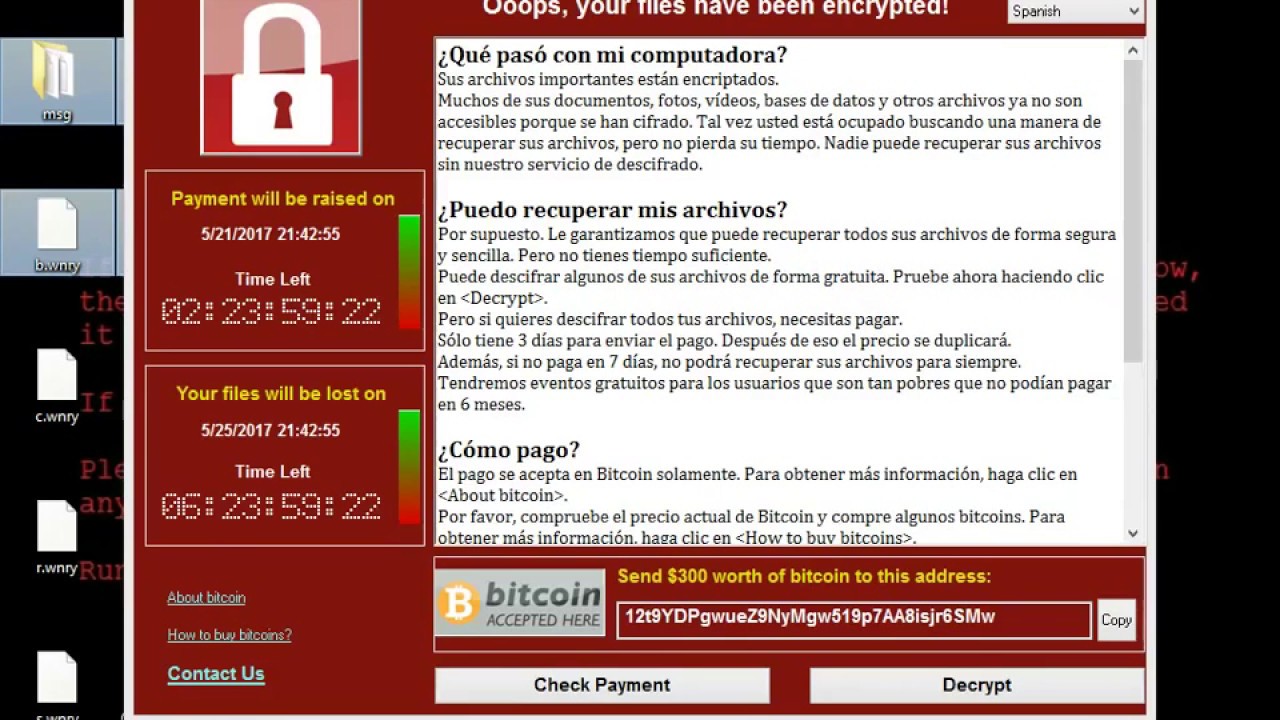 Wanna Decrypter 2.0 atacando Windows 8
