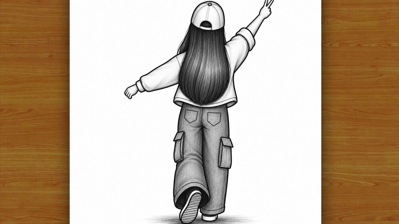 Easy cap Girl Backside Drawing 👧 | easy girl drawing | Aesthetic Drawing | Pencil sketch | Chitra