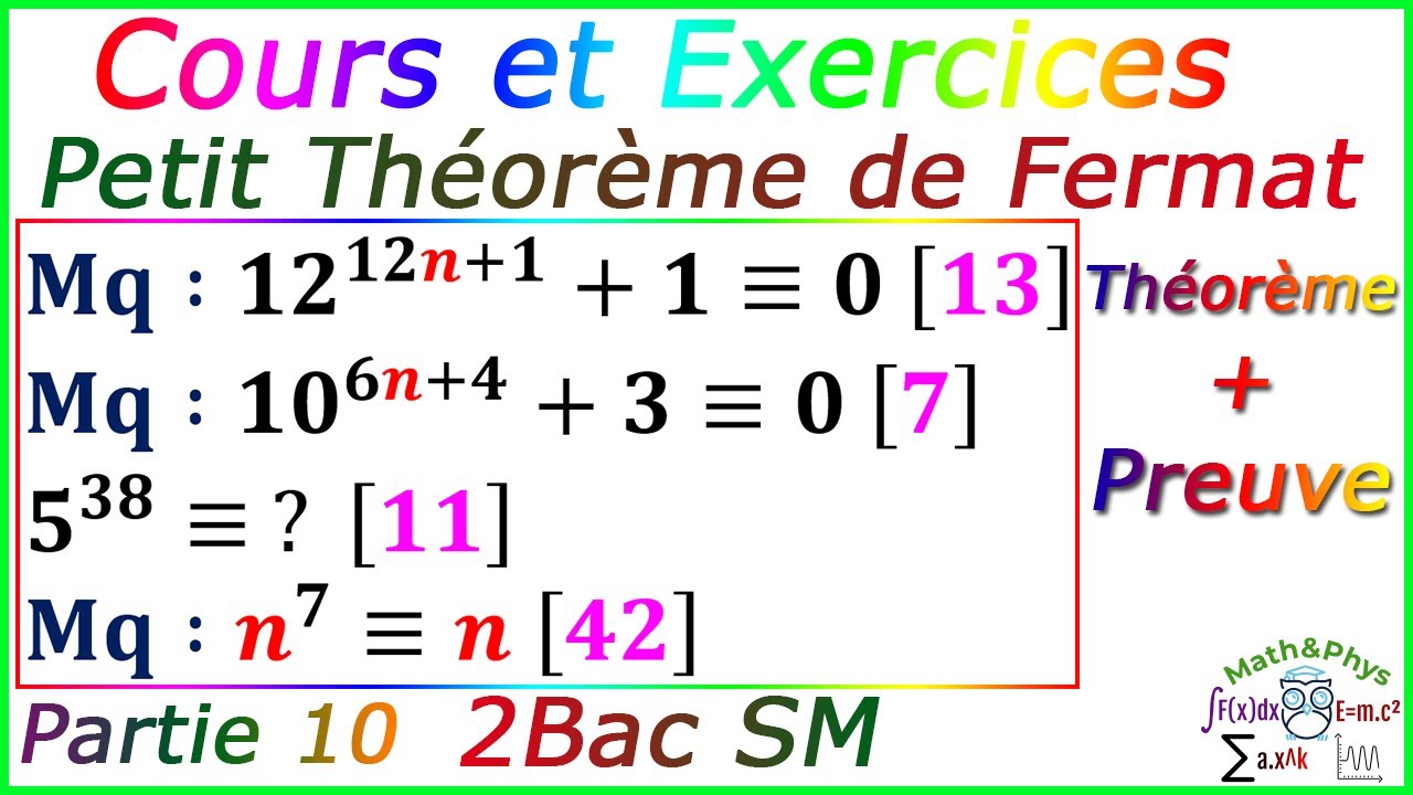 Arithmétique dans Z - Petit Théorème de Fermat - 2 Bac SM - [Partie 10]