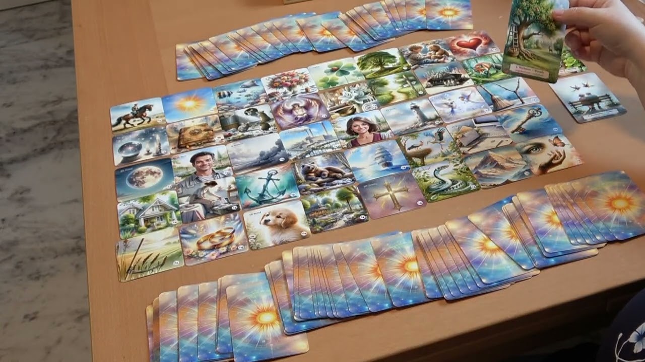 Grosse Tafel mit Ergänzung der 80 Sonnenfunken Lenormandkarten deuten