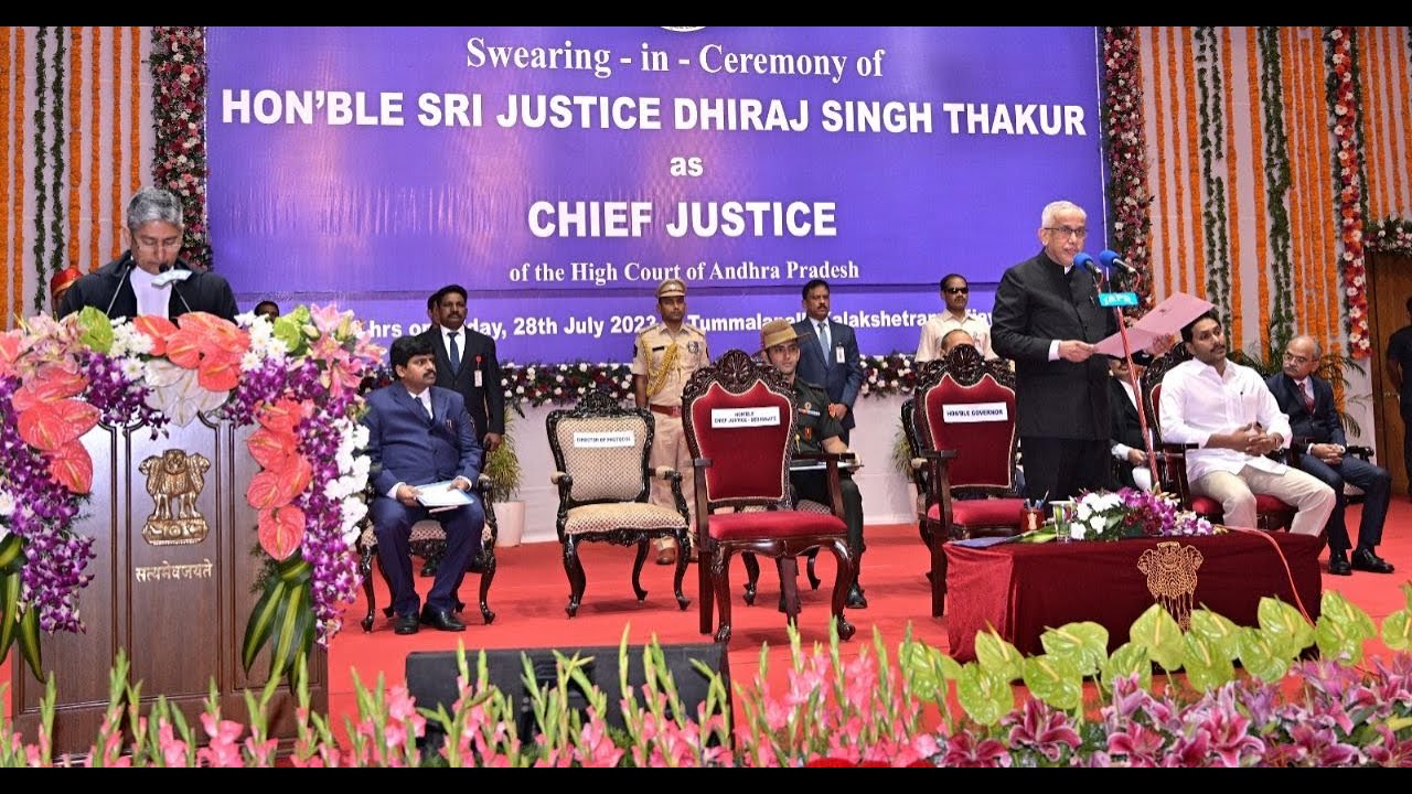 AP Governor  Administered the oath of office to Justice Dhiraj Singh Thakur as  CJ of  AP High Court