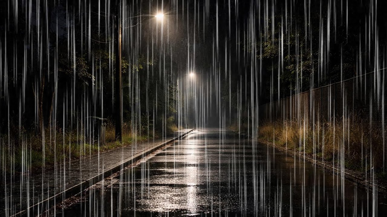 Light Rain at Night Street 🌧️ | Soft Rain & Crickets Ambience