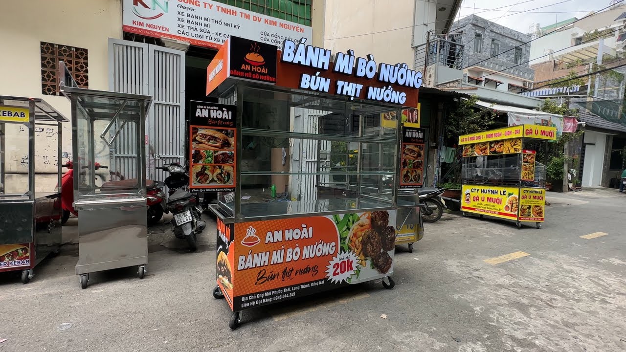 Xe Bán Bánh Mì Bò Nướng, Tủ Bán Bún Thịt Nướng Đẹp, Giá Tốt