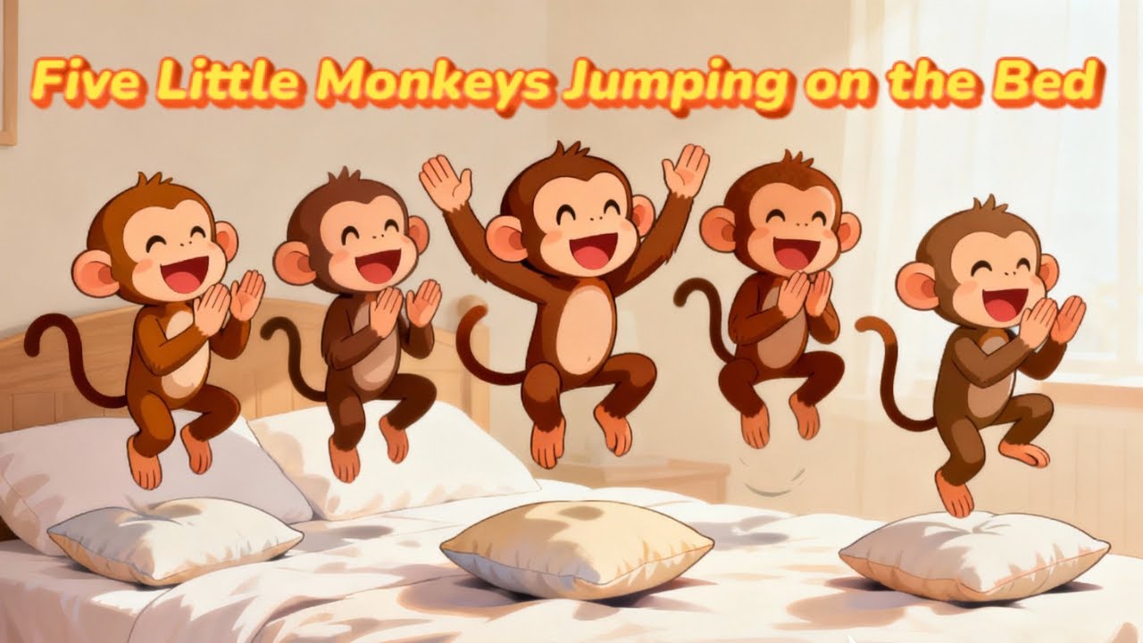 🐒 Five Little Monkeys Jumping on the Bed 🛏️ #FiveLittleMonkeys #KidsRhymes #NurseryRhymes #reels