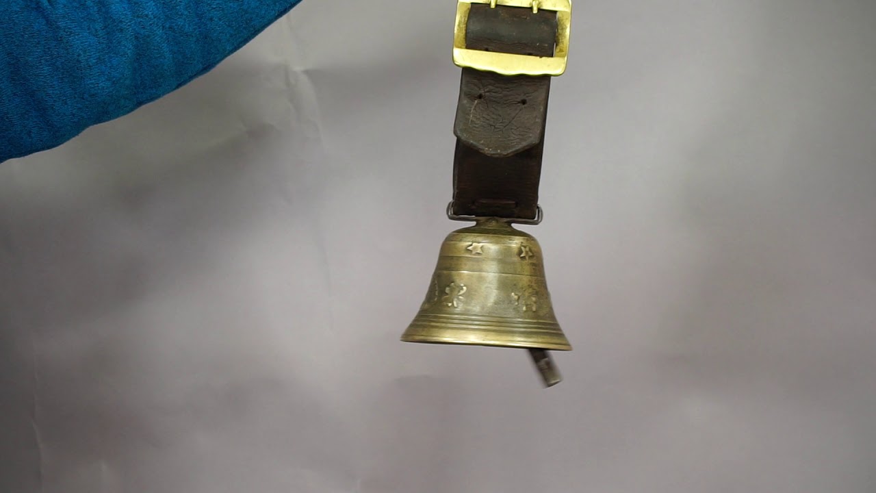 e6336 Antique swiss casted bronze cow bell with leather strap ca. 1900