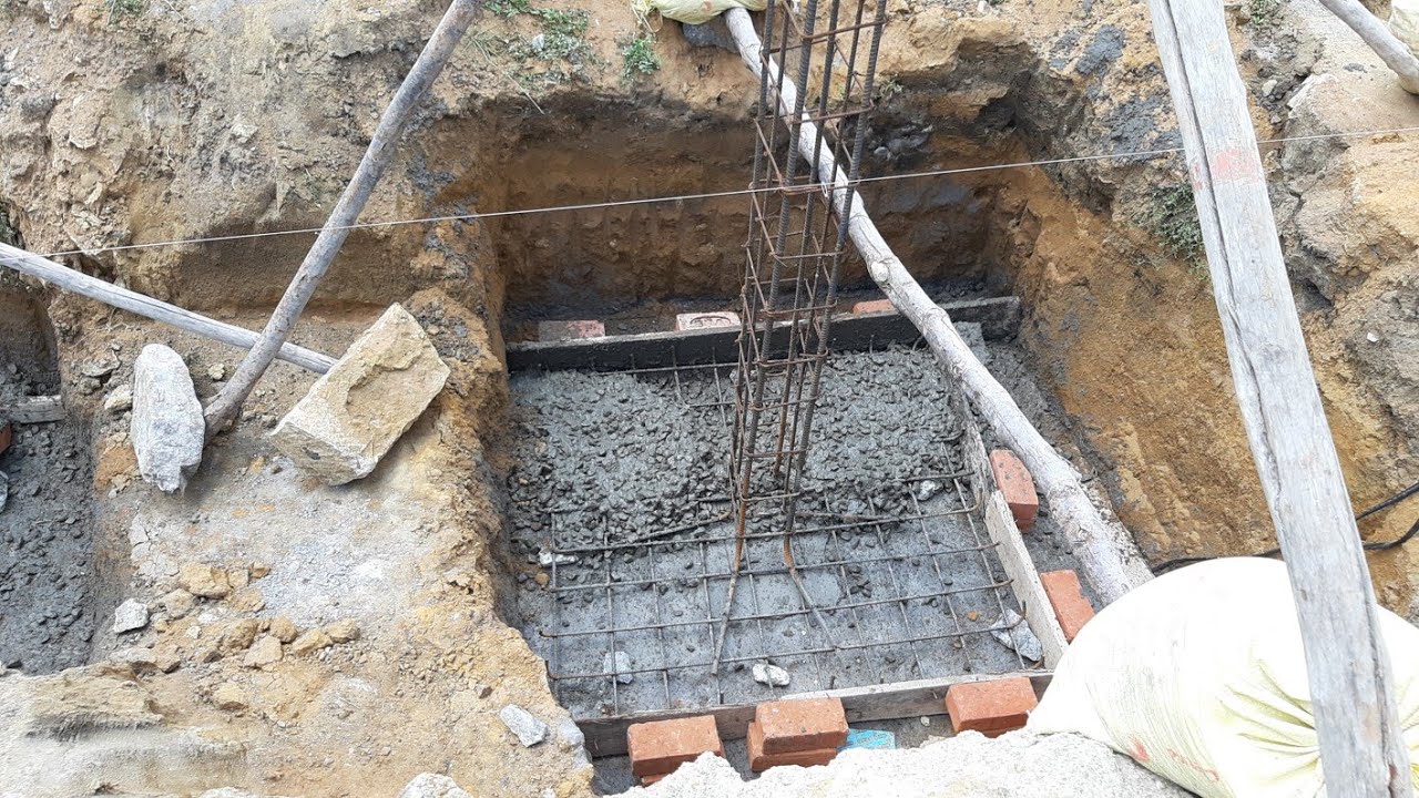 Amazing Construction-building foundations Rcc footing column Concrete-using by sand and cement mixer