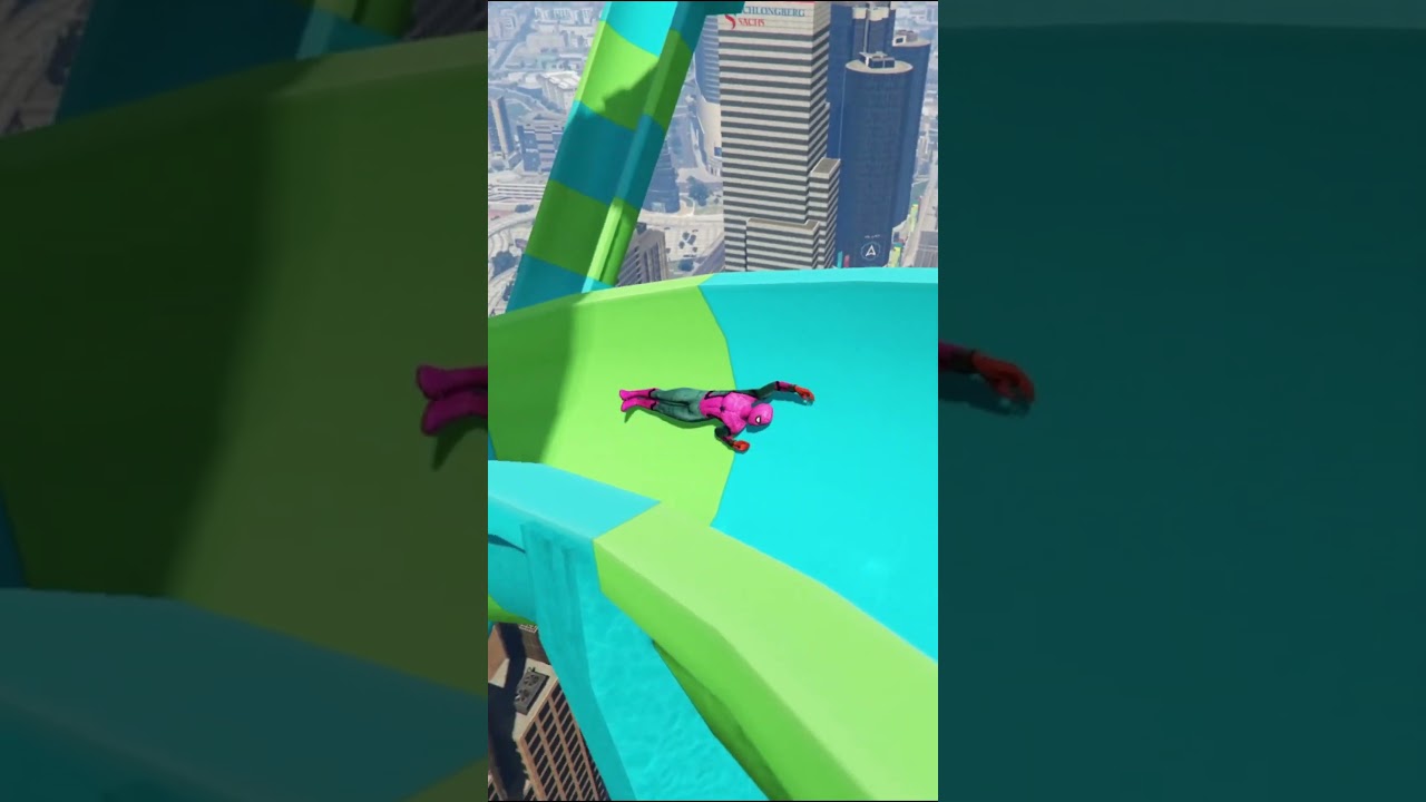 GTA 5 Epic Funny Water Slide Ragdoll V's Pink Spiderman Ranger Water Slide Jump/Fail 
