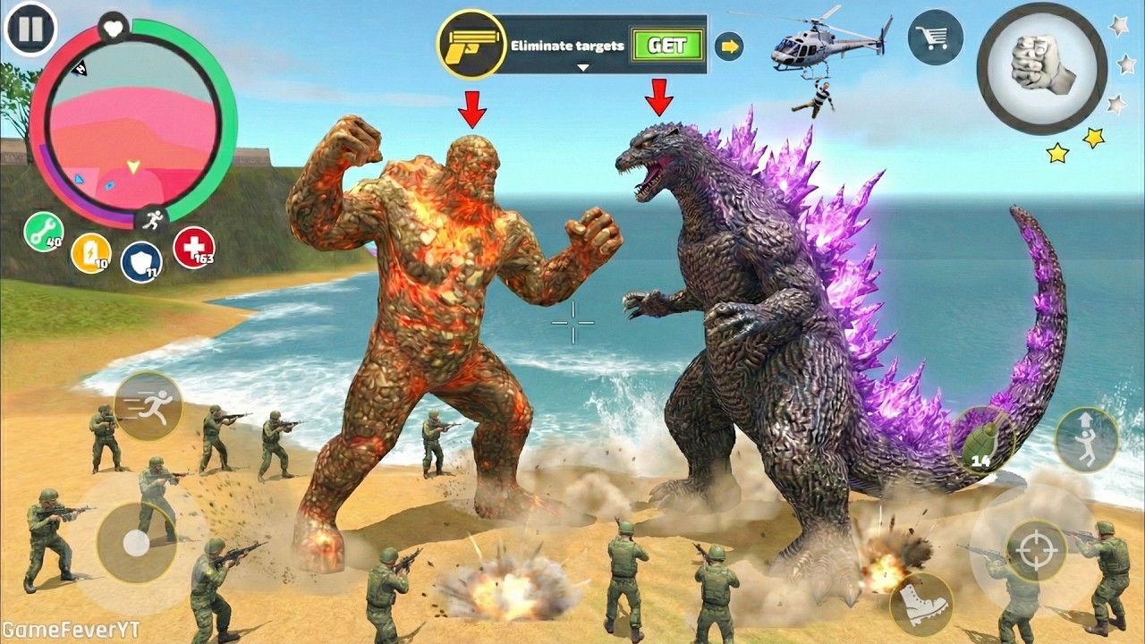 Rope Hero Vice Town (Stone Giant vs Bainganee Godzillaa) StoneMan Punching Fight with Godzilla - HD
