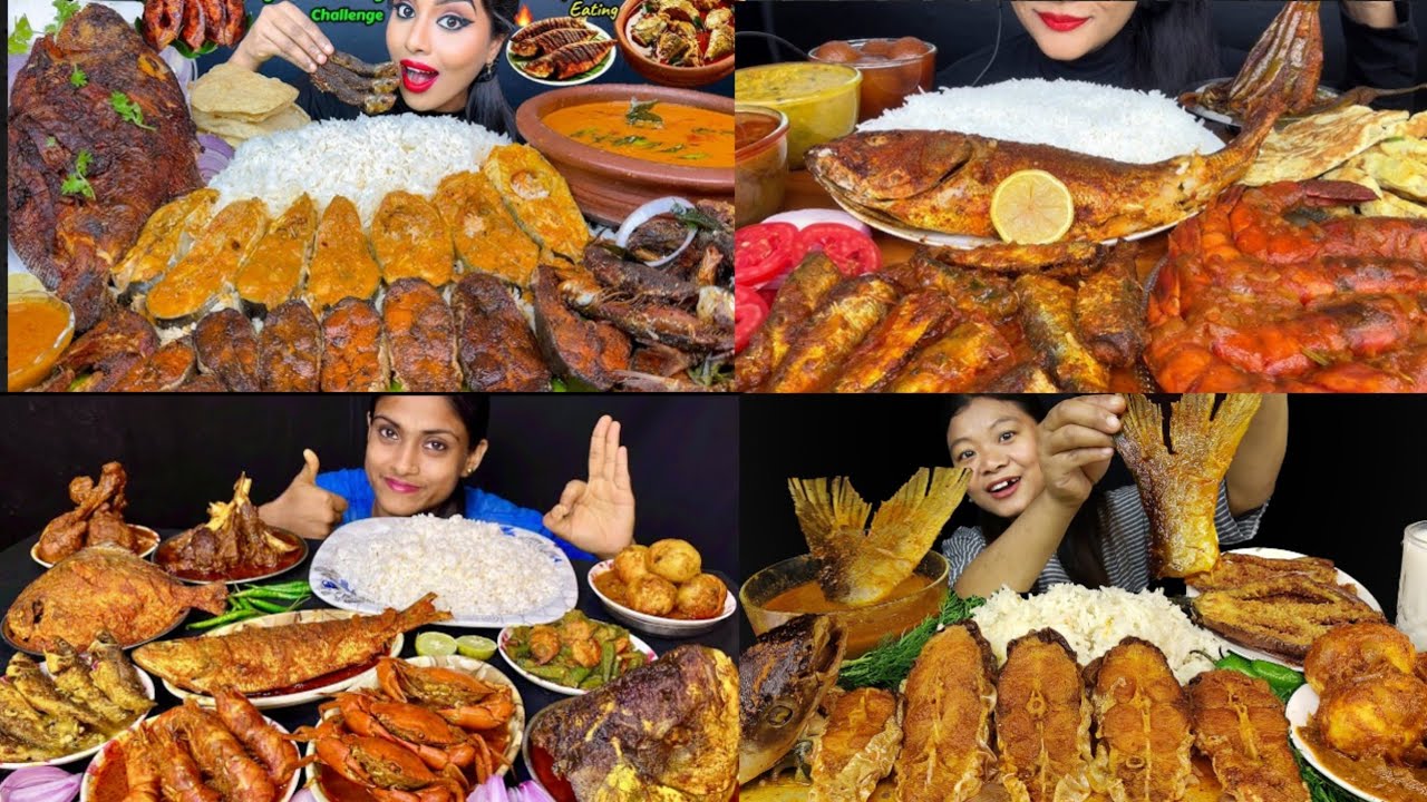 Eating spicy 🥵🔥 fish curry, fish head curry, fish fry with basmati rice |Bigbites mukbang asmr