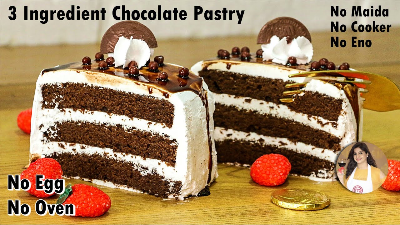 Only 3 Ingredient Chocolate Pastry - No Egg, Oven, Maida, Cooker, Eno | Christmas Special