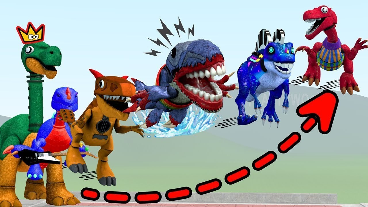 Who Has The Longest Jump Between All Dino Toy Family Poppy Playtime 5 Fanmade In Garry's Mod?