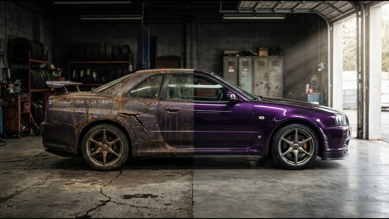 Abandoned 2002 Nissan Skyline GT-R R34 V-Spec II Restored to Midnight Purple Perfection