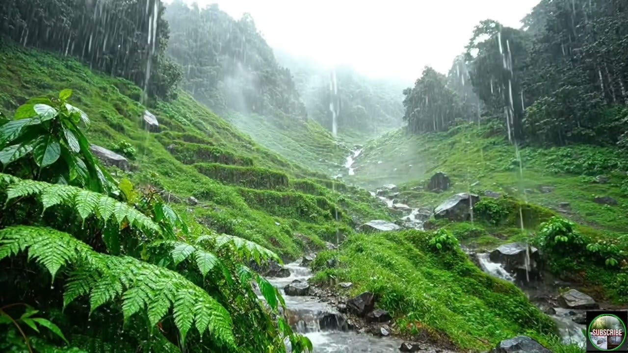 Instant Anxiety Relief: Heavy Mountain Rain & Lush Green Forest