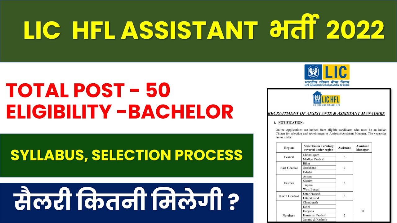 LIC Assistant recruitment 2022 | LIC HFL Assistant Salary | LIC HFL assistant recruitment