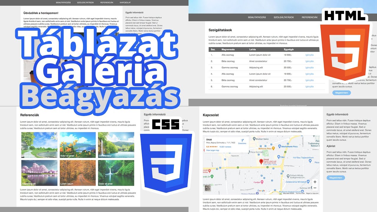 Táblázat, Galéria, Beágyazás (gyakorlat) | Webfejlesztés