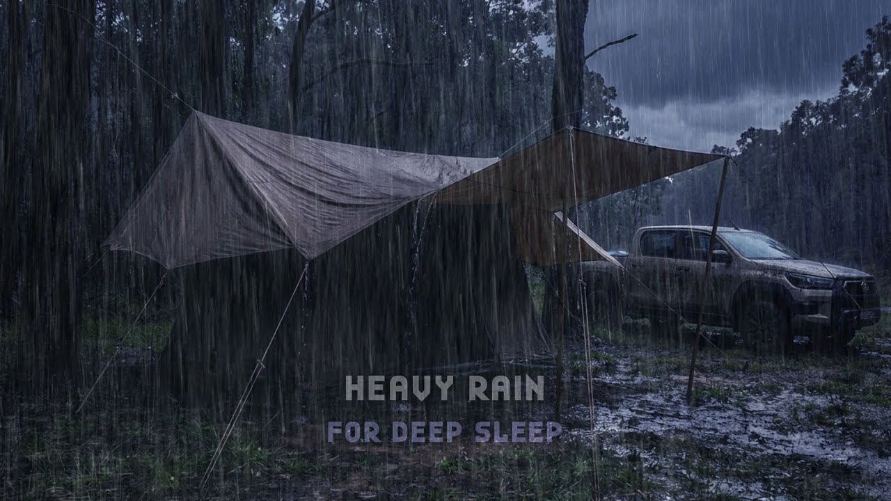 Sleep Fast and Peaceful 🌧️⚡🌲 | Night Storm in Forest Tent Next to a Double Cabin
