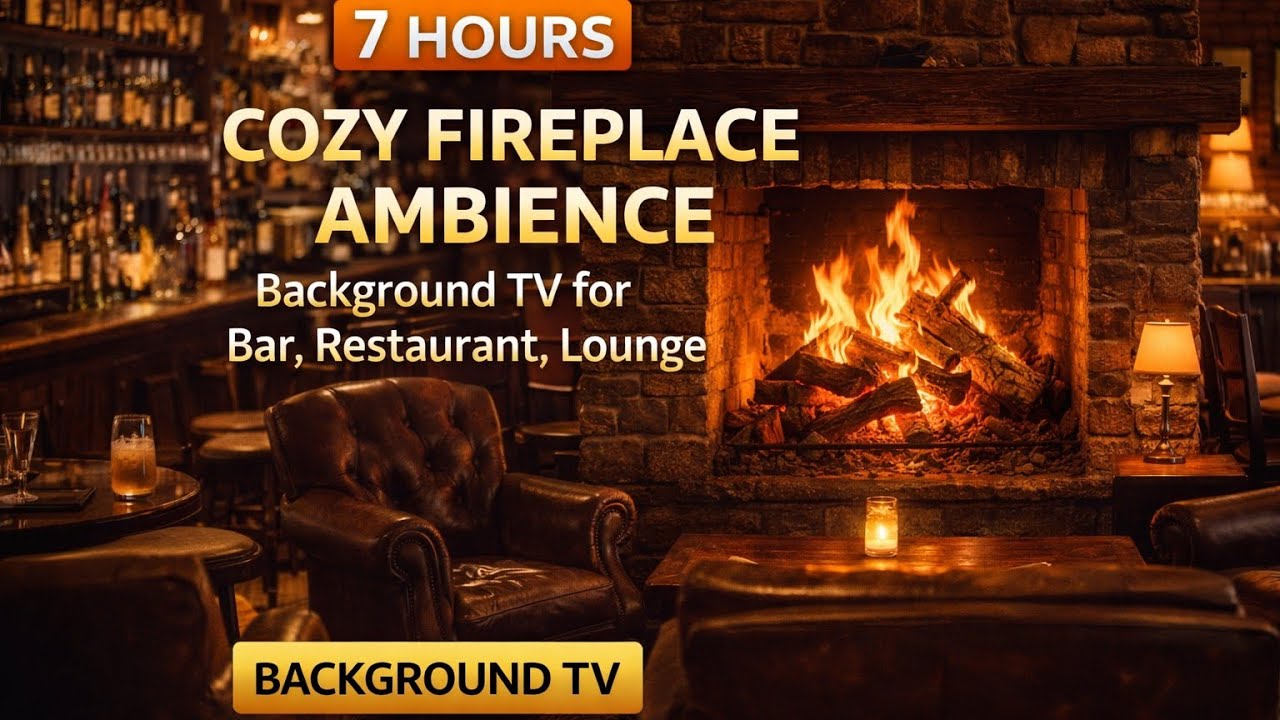 7 Hours Cozy Fireplace Ambience Background TV for Bar, Restaurant, Pub & Lounge | Crackling Fire 4K