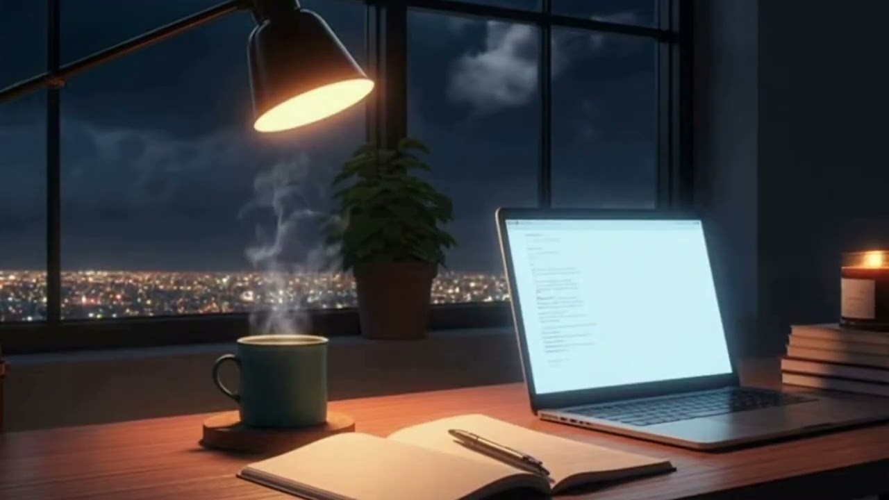 Night City Desk | Cozy Study Beats with Coffee & Notebook