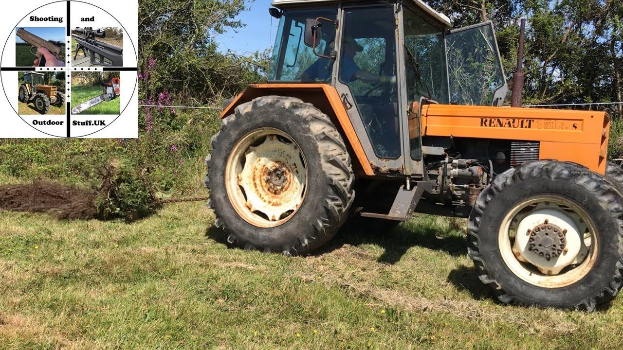 Pulling out a Tree Stump with the Renault Tractor