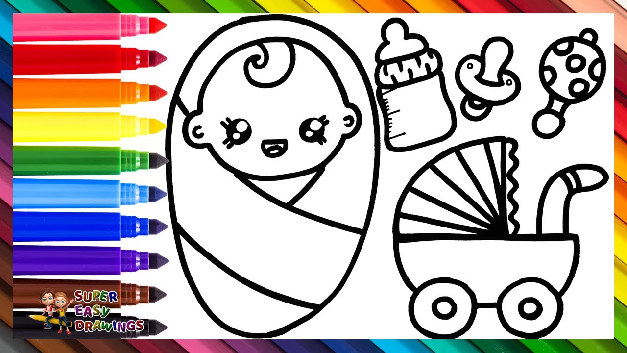 Draw and Color a Baby With Accessories 👶🍼🌈 Drawings for Kids
