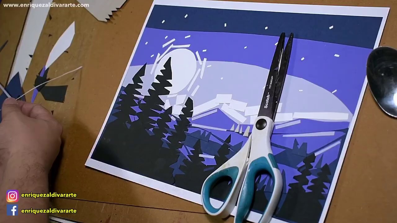 Collage | Paisaje nocturno (Edición resumida) | Arte con papel | Técnicas artísticas