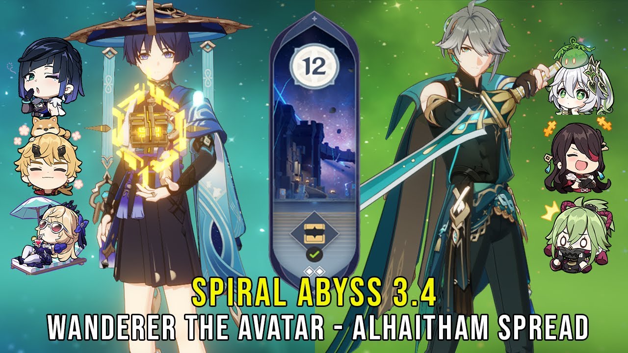 C1 Wanderer The Avatar and C0 Alhaitham Spread - Genshin Impact Abyss 3.4 - Floor 12 9 Stars