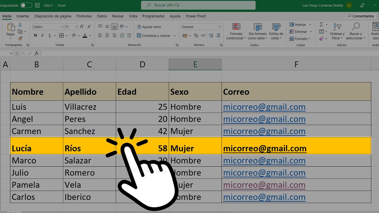 Resaltar TODA la FILA con solo un clic en celda EXCEL