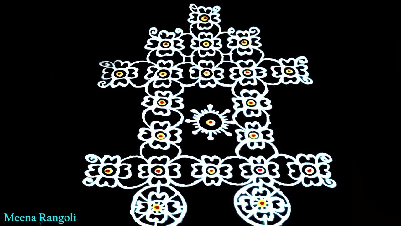 Ratha Saptami Rangoli design with Flowers - रथा सप्तमी रंगोली - ratham muggulu designs