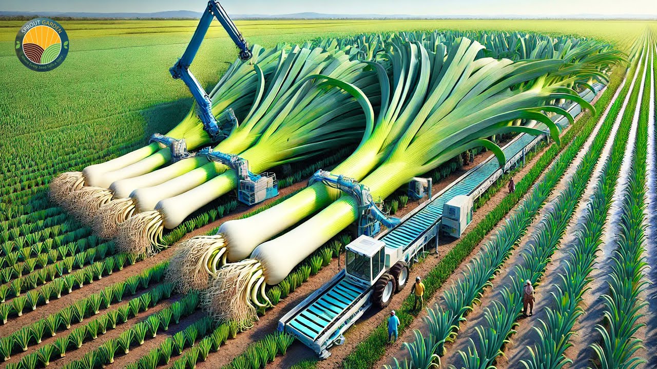 How Farmers Harvest Leeks by Machine: Cultivation and Processing Techniques | Farming Documentary