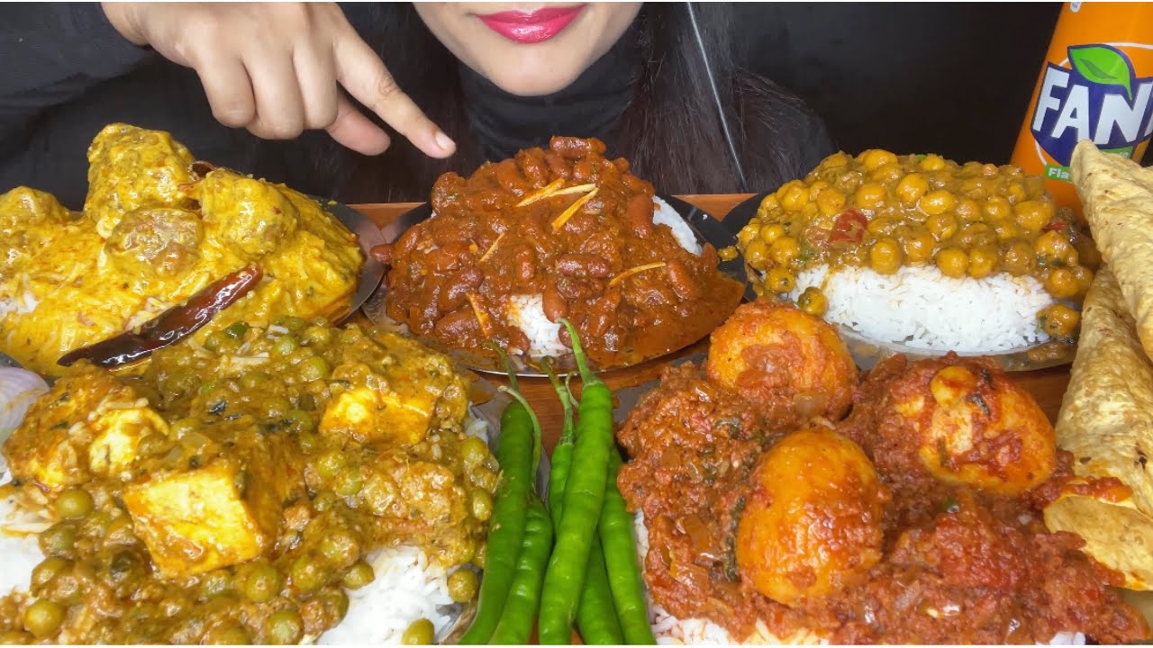 ASMR:EATING RAJMA CHAWAL,KADHI CHAWAL,DUM ALOO,CHOLE MASALA,MATTAR PANEER *FOOD VIDEOS*