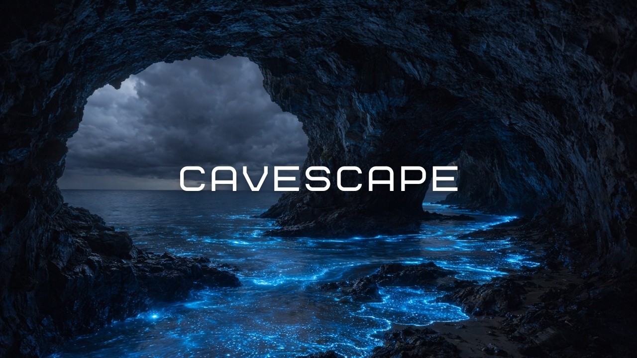 Glowing Cavern Sanctuary | 4K Ultra HD Midnight Cavescape Ambience with Bioluminescent Waves