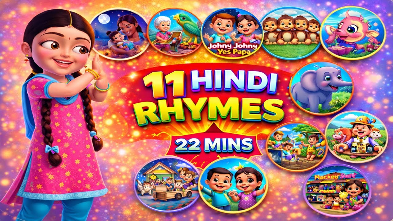 Top 11 Hindi Nursery Rhymes For Kids | Hindi Kavita | Kids Songs | 22 Minutes