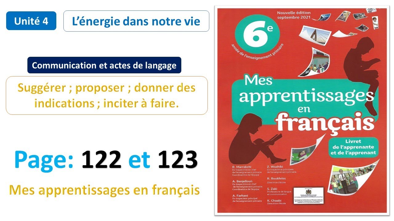Communication: Suggérer ; proposer  / Unité 4 / Page 122 et 123 / Mes apprentissages en français 6AP