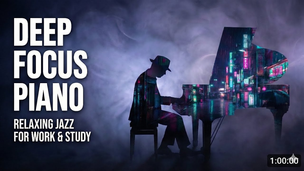 Deep Focus Piano 🎹 Cyberpunk Jazz for Work & Study [1 Hour] | Night City Ambience