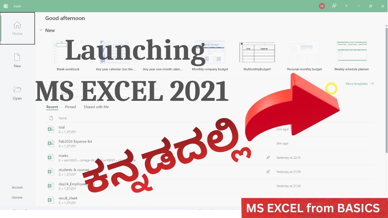 2 - Launching Microsoft Excel 2021 - ಸರಳ ಕನ್ನಡದಲ್ಲಿ | MS EXCEL for Beginners