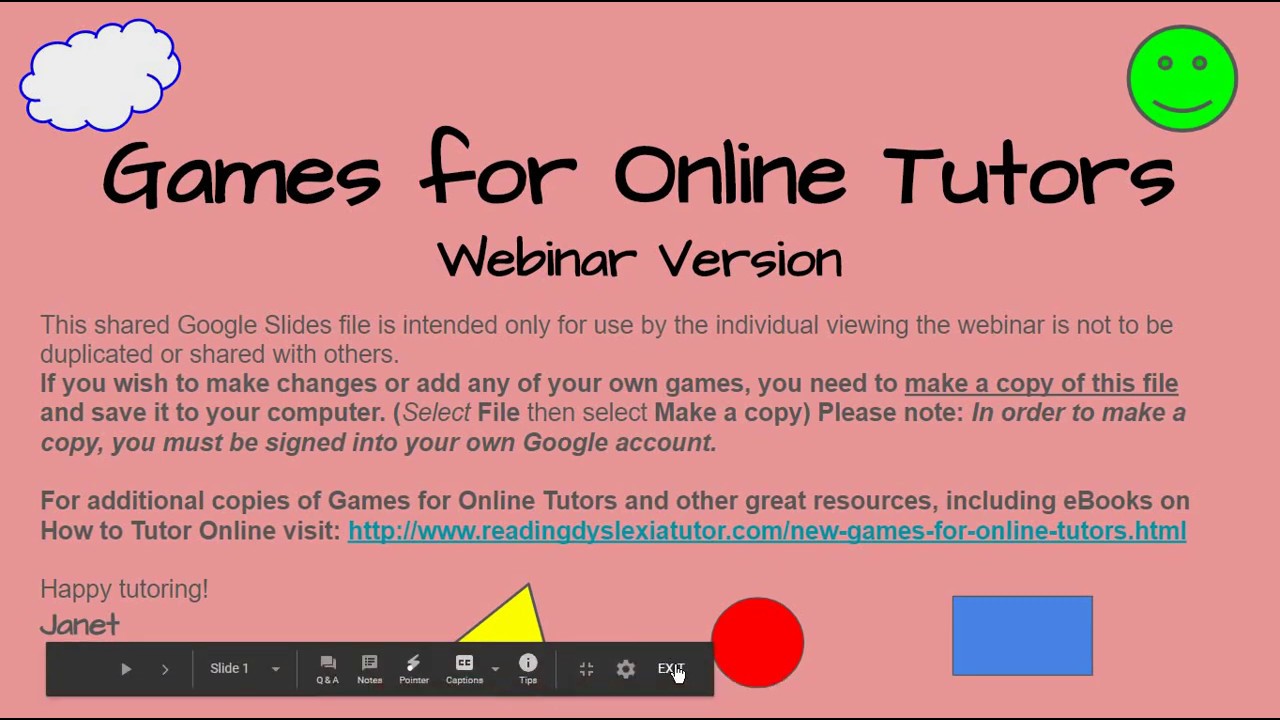 Making Games for Online Tutoring Using Google Slides